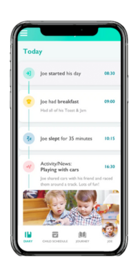 blossom1 Screenshot of the Blossom Parent’s App displaying child’s activity updates and daily schedule.