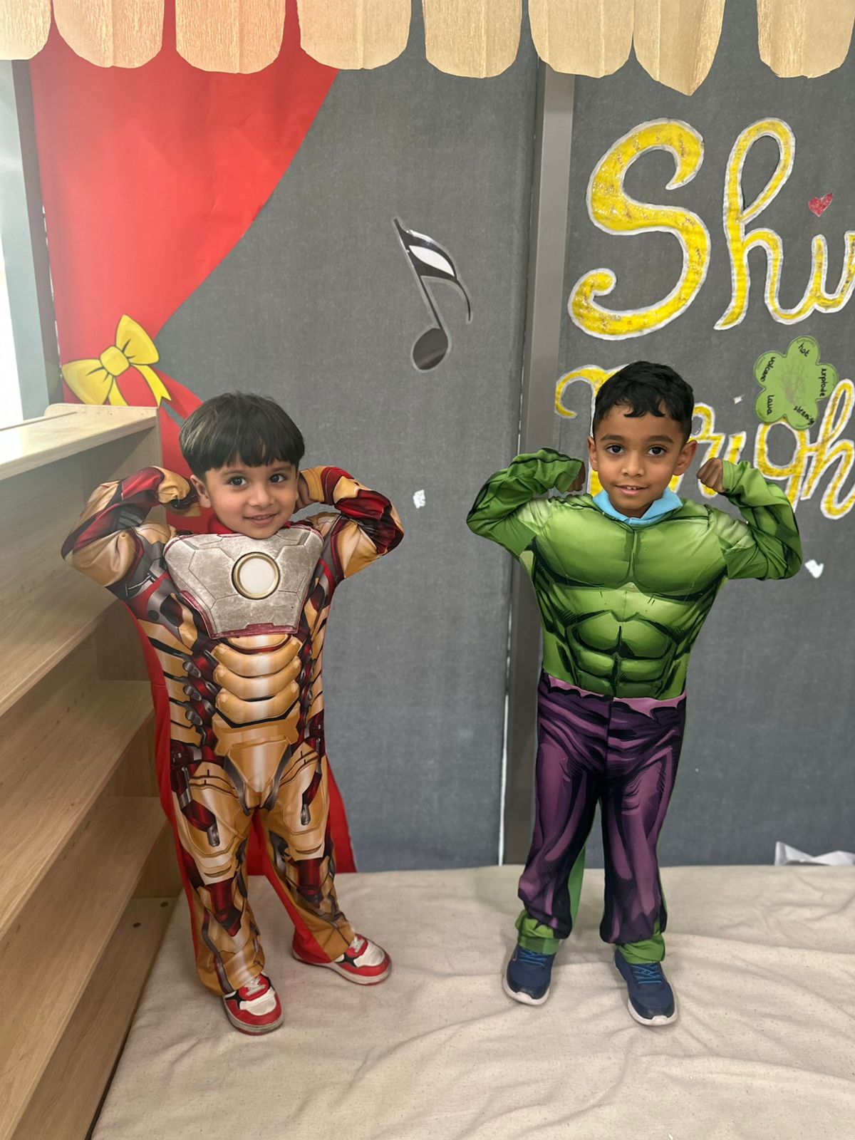 img-13 FS1 children at the Wonder Years Nursery dressed as Iron Man and Hulk during role play at nursery